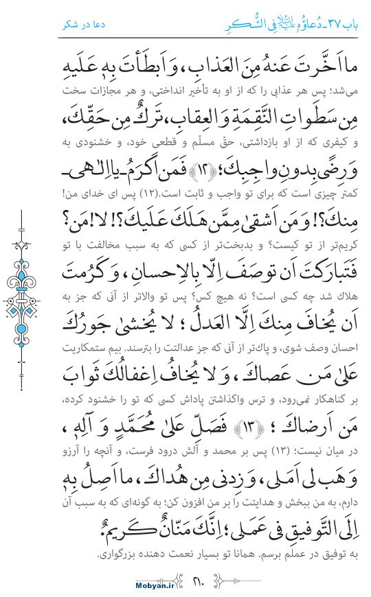 صحیفه سجادیه مرکز طبع و نشر قرآن کریم صفحه 210