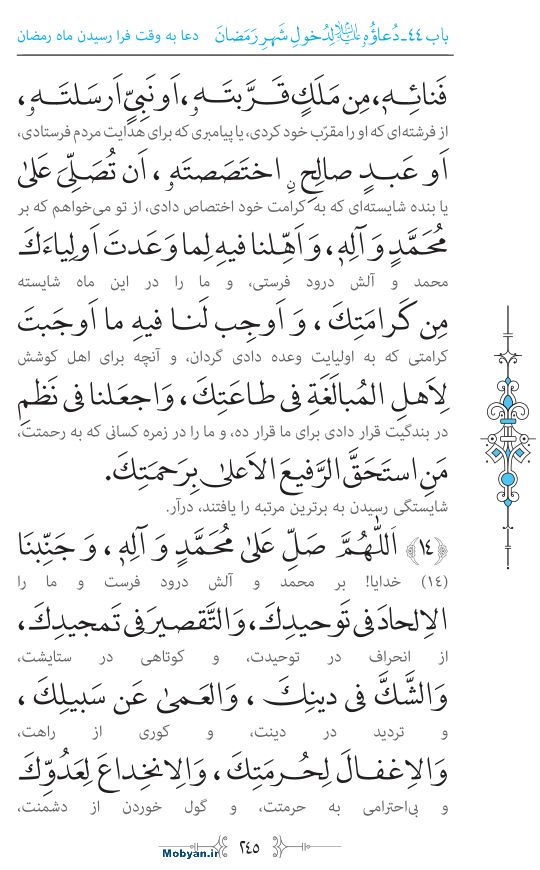 صحیفه سجادیه مرکز طبع و نشر قرآن کریم صفحه 245
