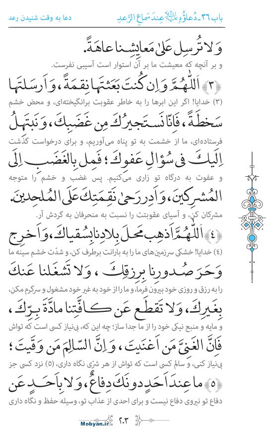 صحیفه سجادیه مرکز طبع و نشر قرآن کریم صفحه 203