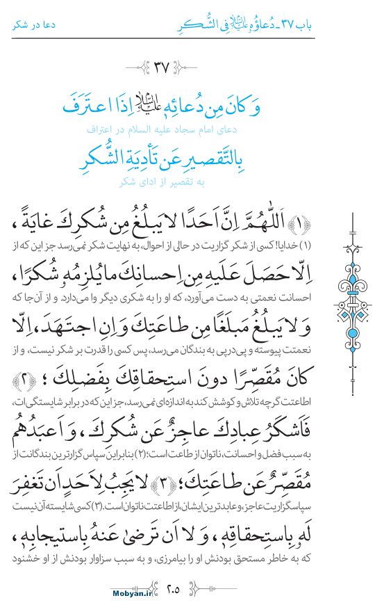صحیفه سجادیه مرکز طبع و نشر قرآن کریم صفحه 205