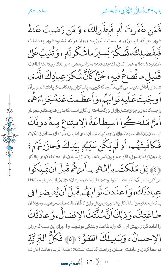 صحیفه سجادیه مرکز طبع و نشر قرآن کریم صفحه 206