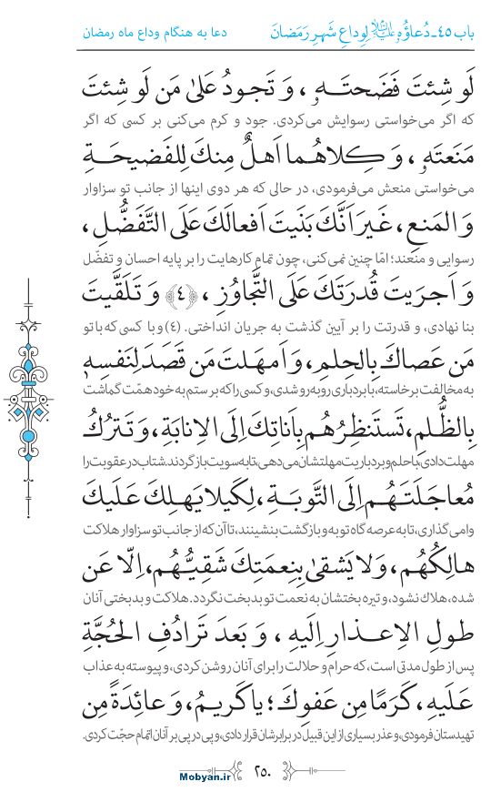 صحیفه سجادیه مرکز طبع و نشر قرآن کریم صفحه 250