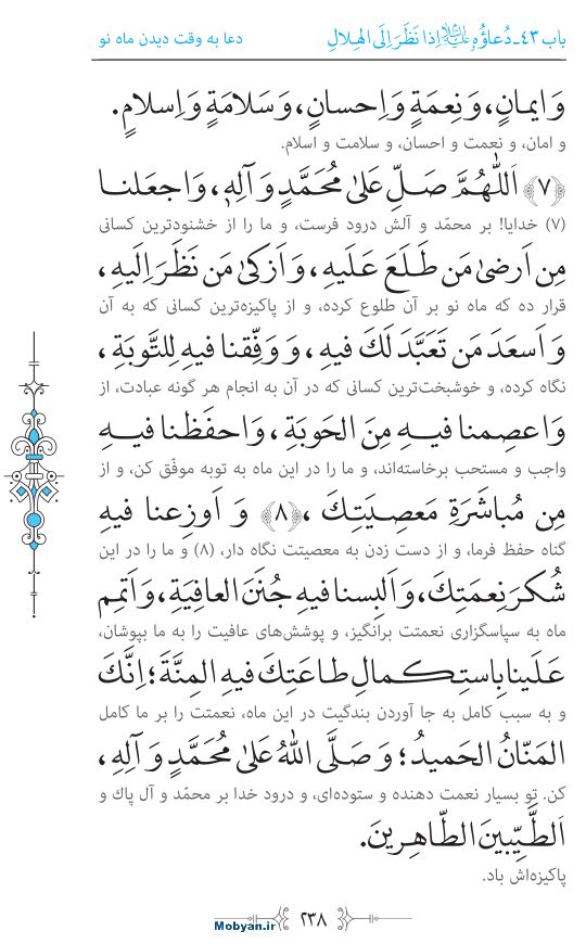 صحیفه سجادیه مرکز طبع و نشر قرآن کریم صفحه 238